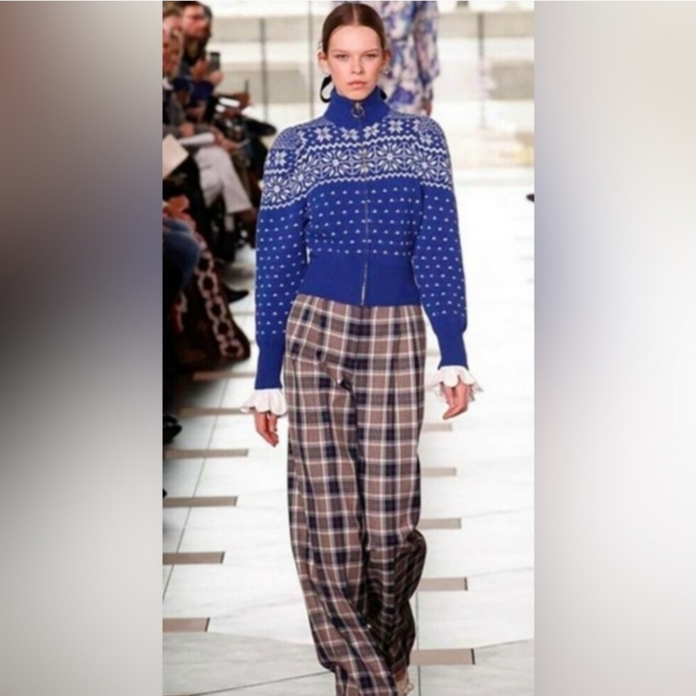 Tory Burch Royal Blue and White Patterned Cardigan